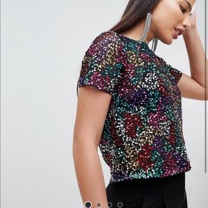 NWT ASOS Design sequin T-shirt, multicolor